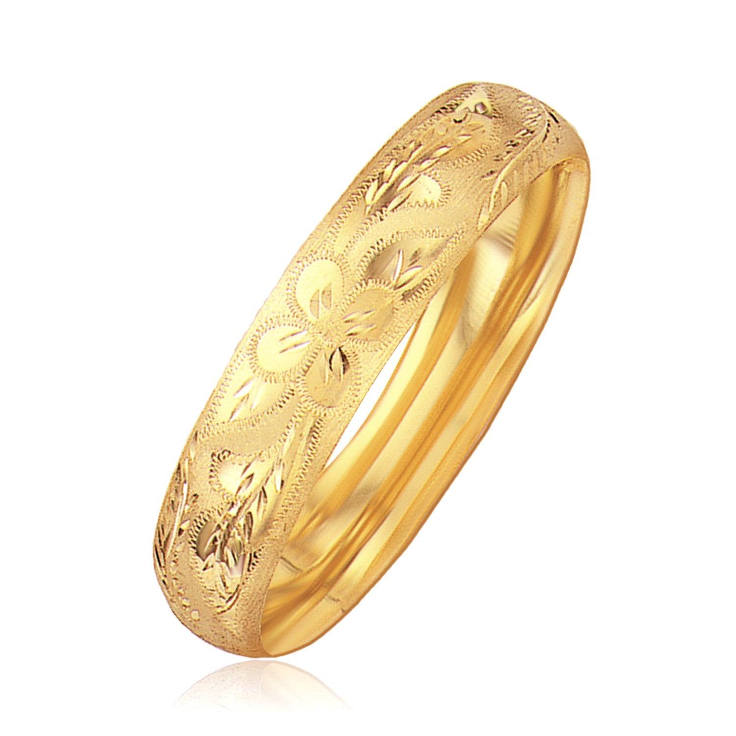 Classic Floral Carved Bangle in 14k Yellow Gold (13.50 mm) in a sleek high-contrast midnight luxury editorial style